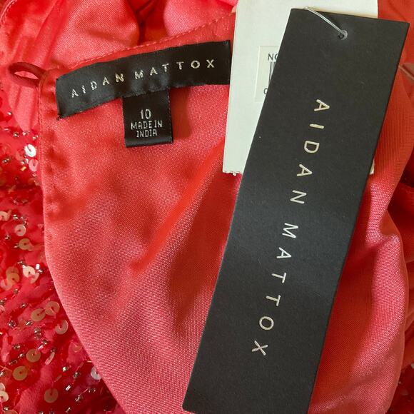 Aidan Mattox Colorful Sequined Mini Shift Cocktail Dress Coral Orange Size 10 - Picture 7 of 8